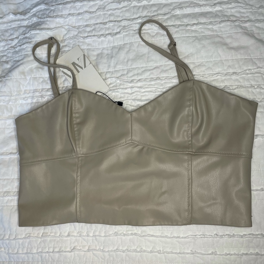 NWT ZARA NUDE/TAUPE LEATHER CROP TOP